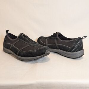 Easy Spirit Esamore Women’s Black Suede Front Zip Slip-On Shoes